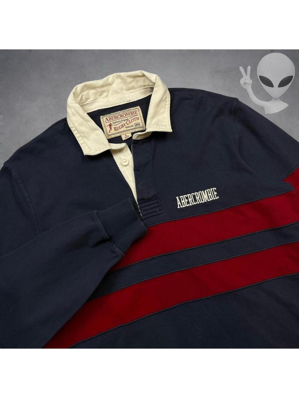 Abercrombie & Fitch Rugby Polo Shirt Large Navy Blue Red
